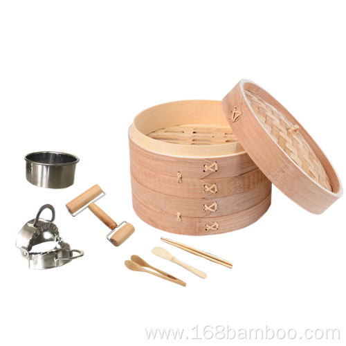 Natural Handmade 10 Inch Bamboo Steamer Basket Set